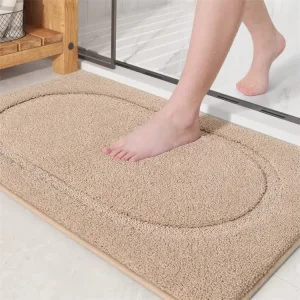 Ultra Soft Beige Polyester Tufted Bath Mat Water Absorbent Non Slip Bathroom Rug with TPR Backing for Home Hotel Use