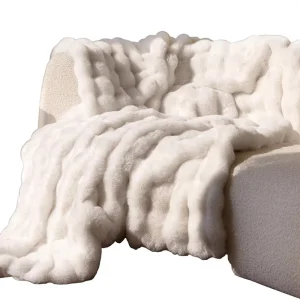 Ultra Soft Cozy Faux Fur Lola Blanket Fluffy Lightweight Throw Blanket 50×60 Inches Cream White