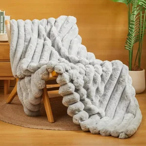 Ultra Soft Cozy Modern Winter Decorative Rabbit Fur Blanket for Bed Couch and Sofa