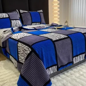 Ultra Soft Cozy Printing Geometric Checkered Blanket Milk Velvet Grid Fluffy Microfiber Knitted Large Size Throw Blanket for Bed