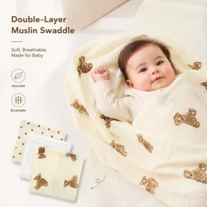Ultra Soft Double Layer Cotton Muslin Newborn Swaddle Cute Animal Print Breathable Infant Receiving Blanket for Baby Daily Care