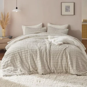 Ultra Soft Faux Fur Comforter Linen Comforter Set King Size Winter Warm Fuzzy Bedding Set
