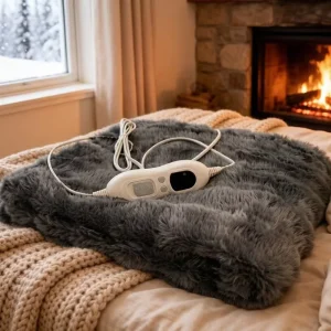 Ultra Soft Faux Rabbit Fur Warmer Heated Throw Blanket with Auto Shut Off Fast Heating Technology Machine Wash for Cozy Winter