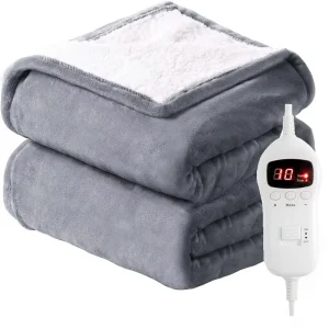 Ultra Soft Flannel & Sherpa Electric Heated Throw Blanket with 10 Level Heat Auto Shut Off Machine Washable OEM ODM Welcome