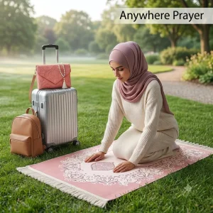 Ultra Soft Lightweight Muslim Prayer Mat 3 in 1 Set with Crossbody Storage Bag and Tasbih 70x110cm Jacquard Travel Prayer Rug