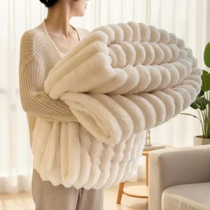 Ultra Soft Luxury Printed Rabbit Fleece Throw Blanket Thick Warm All Season Blanket Sofa Bed Cozy Office Nap Blanket