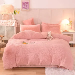 Ultra Soft Mink Fur Velvet Fluffy Plush Bedding Sheet Set High Quality Solid Color Bedspread Flannel for King Size Bed