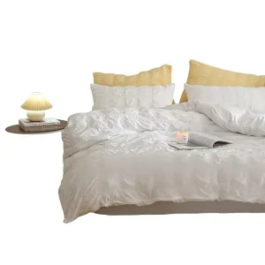 Ultra Soft Moisturizing Quick Drying Four Piece Duvet Cover Set Solid Color Bubble Gauze