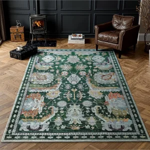 Ultra Soft Non Slip Vintage Runner Rug Washable Low Pile Carpet for Living Room Bedroom Kitchen Durable Edge Binding