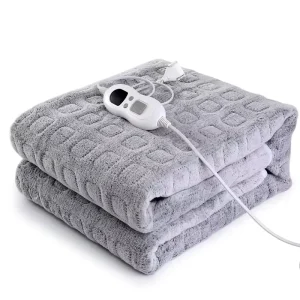 Ultra Soft Portable Folded Quilted Thermal Flannel Fleece Heated Throw Blanket with 6 Heat Levels Machine Washable for Winter