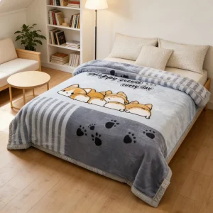Ultra Soft Raschel Blanket Cute Cartoon Dog and Paw Design Heavy Plush Knitted 100% Polyester Bed Blanket for Cozy Comfort