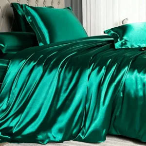 Ultra Soft Satin Bedding Set Breathable Quality Woven Western 3 Piece Silky Satin Green Flat Sheet Set With Pillowcase