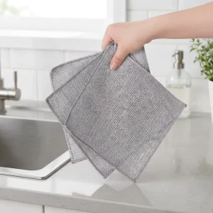 Ultra Soft Silver Thread Polyamide Square Microfiber Kitchen Scourer Towel for Daily Dish Washing Use