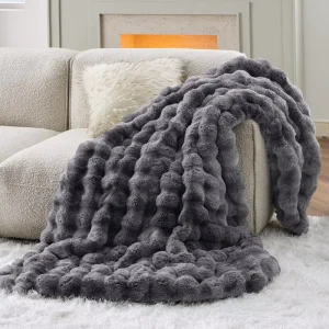 Ultra Soft Winter Rabbit Fur Blanket Fluffy Bubble Fuzzy Modern Design for Living Room & Bedroom