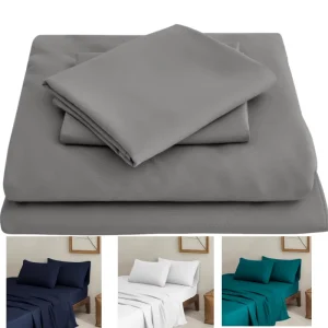 Ultra-fine Fiber Bedding Set in Solid Color USA Size Antiallergic Flat Bedsheet Fitted Sheets Pillowcase 4 Piece Set