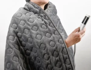 Ultrasonic Embossing Pattern 180X130CM Grey Flannel Fleece Electric Heated Over Blanket for Wrap Body Warm