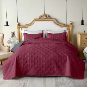 Ultrasonic Solid Color Queen King Three Diamonds 3pcs Bed Coverlet Set