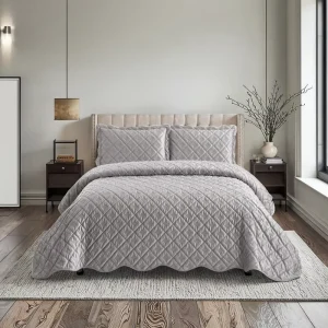Ultrasonic Ultra Soft Velvet 3D Embossed Quilted 3 Piece Polyester Waterproof Eco Friendly Luxury Quilt Set Bed Cover