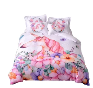 Unicorn Cartoon Digital Printing Bedsheet Set Kids Bedding Set Simple Duvet Cover Sets