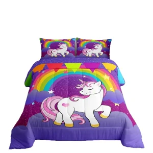 Unicorn Feather-Fiber Quilted Duvet Set Feather Silk Cotton Filling Digital Print Customizable Four-Season Cooling Summer Bed