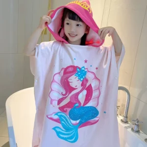Unicorn Mermaid Pattern Hooded Beach Bathrobes Microfiber Quick Dry Suit Swimming Diving Hooded Towel Kids