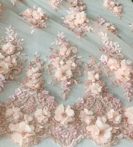 Unique Handmade Beaded Sequins Embroidery Designs with 3D Flower Lace Fabric for Dresses French Lace