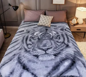 Unique Pattern White Tiger Digital Printed Fluffy Elegant Bed Cover Plush Super Soft Fleece Throw Flannel Blankets