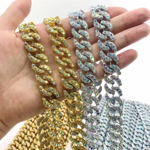 Unique S Shape AB Rhinestone Linked Chain Double Moon Link Trim Banding for Hip Hop Jewelry and Fashion Shoe Decorations