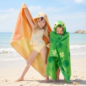 Unisex Cute Animal Snake Bathrobe Towel Set Eco Friendly Knitted Cotton Baby Hooded Towel for Home Use for Bathroom Beach Poncho