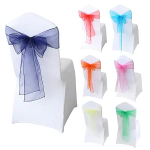 Universal High Elastic Multi-Colour Tie Bow Organza Chair Sashes for Wedding and Banquet Party Decoration