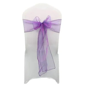 Universal Purple Organza Fabric Wedding Banquet Chair Sashes 7×108 8×108 Inch Durable Reusable Comfortable Plain Dyed