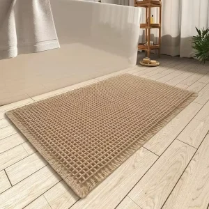 Upgraded Waffle Bath Mat Brown 17×24″ Super Absorbent Non Slip Extra Thick PET Friendly Polyester Home Hotel Use Modern Design