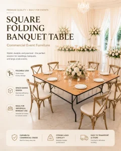Used Wood Folding Square Banquet Table for Wedding Party Kitchen for Rental SZ