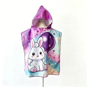 Ustom Summer Children’s Poncho Beach Towels Wearable Cartoon Printed Microfiber Children Cartoon Hooded Towel Tropical Style