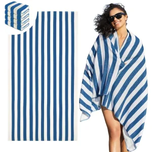 Vacation Style Cabana White Blue Stripe Pool Beach Towel for Luxury Hotel Resorts