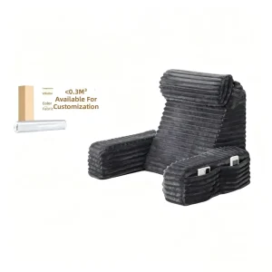 Vacuum Compressed Striped Plush Reading Pillow With Side Pockets Custom Fabric Bed Backrest Sofa Under 0.3CBM