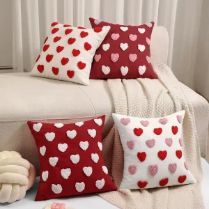 Valentine Punch Needle Pillowcase Heart Love Embroidery Throw Pillow Cover Holiday Decorative Cushion for Home Sofa Bedroom Gift