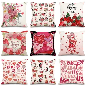 Valentine’s Day Cushion Pillow Cover, Red Love Tree Outdoor Home Sofa Anniversary Wedding Decoration Pillowcase