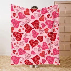Valentine’s Day Heart Shape Love Throw Blanket Soft Lightweight Plush Blanket for Sofa Bed Home Decor