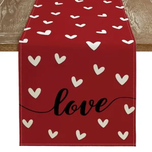 Valentine’s Day Printed Cartoon Linen Table Runner 13×72 Inches Handmade Customizable Durable Eco-Friendly for Hotel Wedding