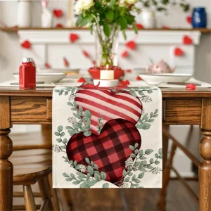 Valentine’s Day Woven Polyester Table Runner 13 72 Inches Red Heart Design Durable Home Hotel Decoration