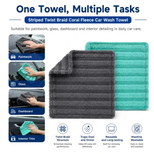 Vehicle Wash Cloth Striped Twisted Loop Microfiber Super Absorbency 1200GSM Extra Thick Auto Care B2B Vendor