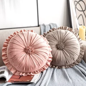 Velvet 13.8 Inch Decorative Floor Pillows Small Pumpkin Throw Round Cushion Cover