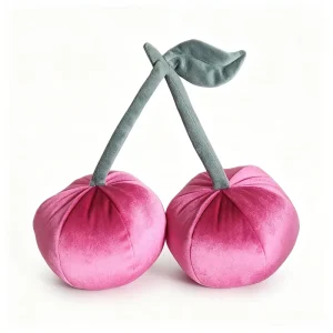 Velvet Double Cherry Throw Pillow Cute Fruit Shaped Decorative Cushion for Sofa Bedroom Home Decor