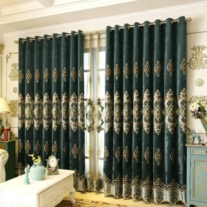 Velvet Embroidery Curtain Floral Embroidered Semi-Blackout Curtains for Living Room With Valances