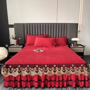 Velvet Home Textiles Bedroom Fitted Bedding Sets Quilted Bed Skirt Bedsheets with Ruffle Bed Skirt Set
