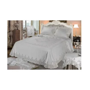 Velvet Quality King Size Modern Luxury Bedding Set with Plant Pattern Hand Embroidery Flat Sheet & Bedspread Flame Retardant