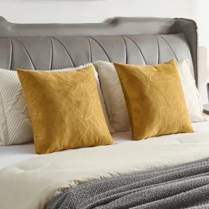 Velvet Throw Pillow Covers Soft Embossed Leaf Relief Textured Decorative Cushion Cases Modern
