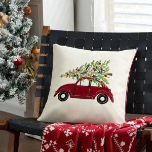 Velvet Throw Pillowcases Red Plaid Snow Flake Santa Cushions Embroidered Christmas Tree Pillow Covers for Holiday Home Decor