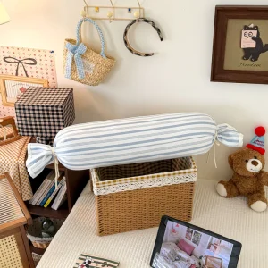 Vertical Striped Knit Candy Bolster Pillow Cylindrical Leg Support Body Sleeping Pillow for Bedroom Sofa